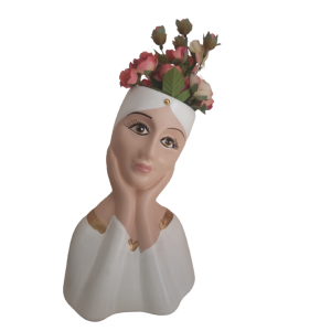 Cachepot Moça De Cerâmica Branca