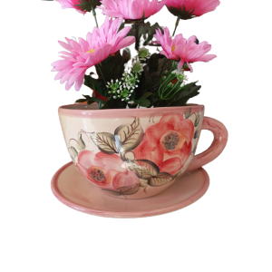 Xícara Grande Florida Decorativa Com Pires