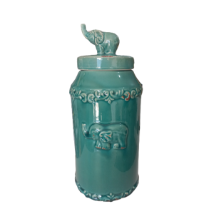 Potiche Azul Com Tampa Elefante