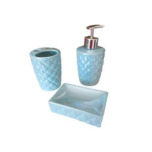 Kit Banheiro Lavabo Porcelana 3 Peças - Dispenser Porta Escova e Saboneteira
