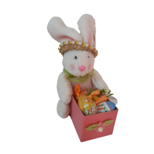 COELHO DE PELÚCIA COM CAIXINHA ROSA