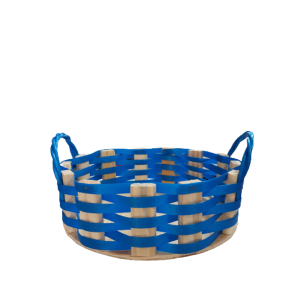 BANDEJA DE MADEIRA COM VIME AZUL PP